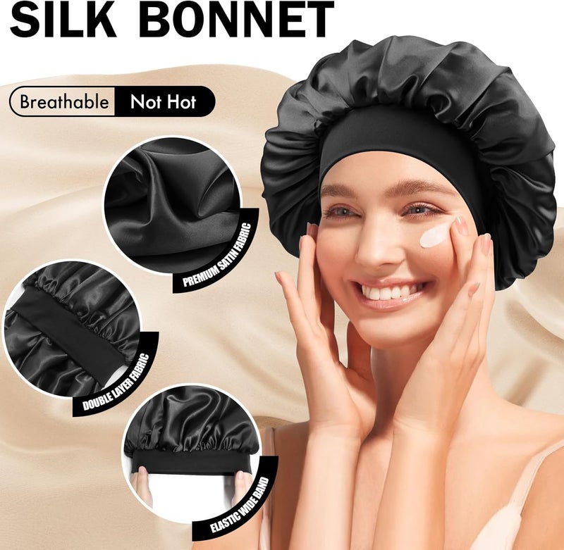 Doitory Store Satin Silk Bonnet for Sleeping, Double Layer Silk Sleep Cap for Men & Women, Soft Satin Lined Bonnet for Curly Hair - Image 3